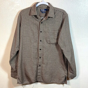 Polo Ralph Lauren Jameson Men's M Brown Houndstooth Long Sleeve Button Up Shirt